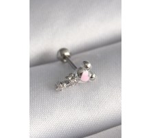 316L Çelik Gümüş Renk Zirkon Taş Detay Pembe Kalp İşleme Tragus Piercing