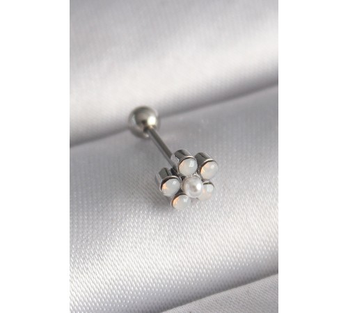 316L Çelik Gümüş Renk Zirkon Taşlı Çiçek Model Tragus Piercing