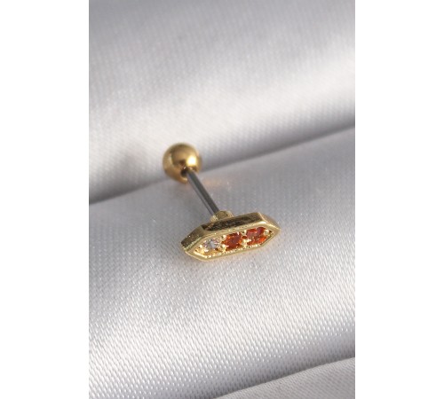 316L Çelik Gold Renk Turuncu Zirkon Taşlı Tragus Piercing