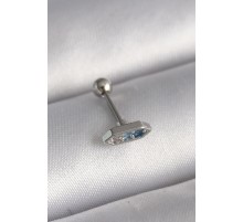 316L Çelik Gümüş Renk Mavi Zirkon Taşlı Tragus Piercing