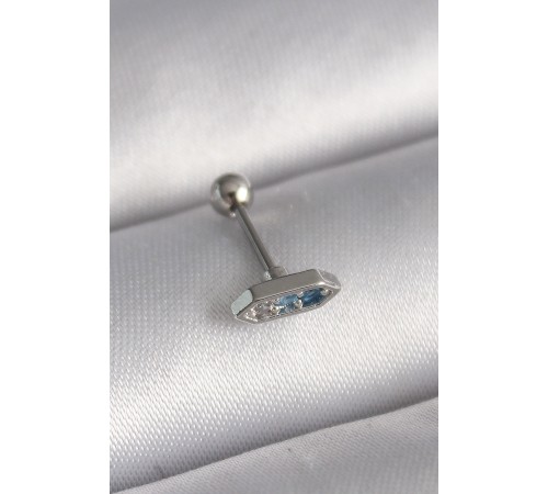 316L Çelik Gümüş Renk Mavi Zirkon Taşlı Tragus Piercing