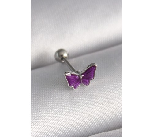 316L Çelik Gümüş Renk Mor Kelebek Model Tragus Piercing