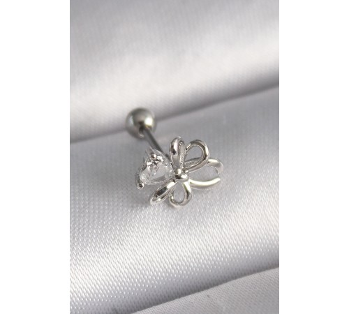 316L Çelik Gümüş Renk Zirkon Taş Detay Kurdele Model Tragus Piercing