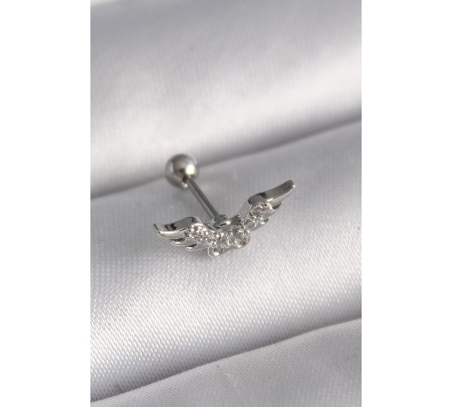 316L Çelik Gümüş Renk Zirkon Taş Detay Kanat Model Tragus Piercing