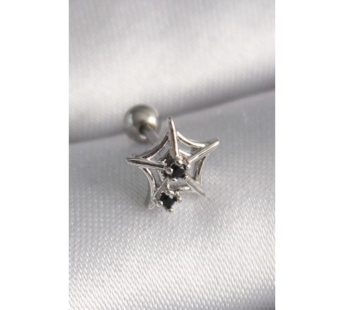 316L Çelik Gümüş Renk Siyah Zirkon Taş Detay Örümcek Ağ Model Tragus Piercing