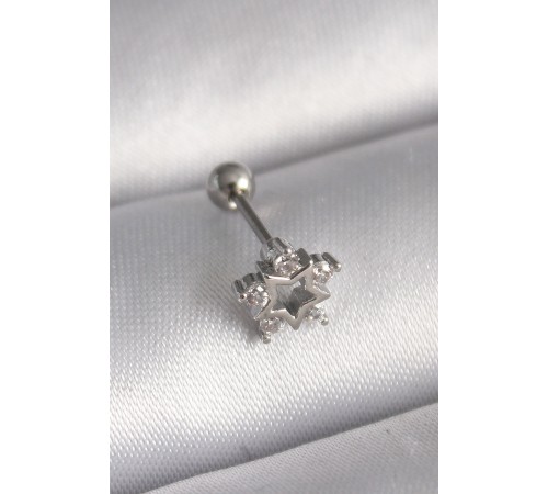 316L Çelik Gümüş Renk Zirkon Taşlı Yıldız Model Tragus Piercing