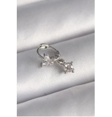 316L Çelik Gümüş Renk Zirkon Taşlı Kelebek Model Sallantı Detay Tragus Piercing