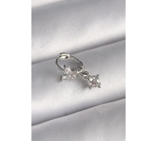 316L Çelik Gümüş Renk Zirkon Taşlı Kelebek Model Sallantı Detay Tragus Piercing