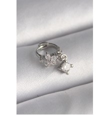 316L Çelik Gümüş Renk Zirkon Taşlı Çiçek Model Sallantı Detay Tragus Piercing