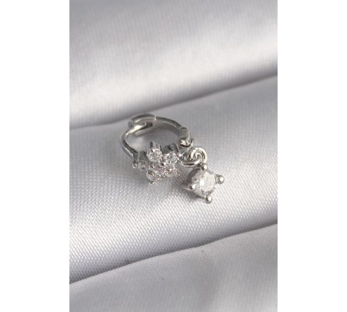 316L Çelik Gümüş Renk Zirkon Taşlı Çiçek Model Sallantı Detay Tragus Piercing