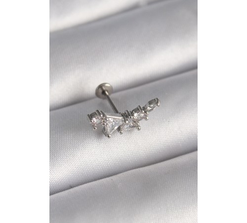 316L Çelik Gümüş Renk Zirkon Taşlı Tragus Piercing