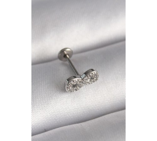 316L Çelik Gümüş Renk Zirkon Taşlı Sonsuzluk Model Tragus Piercing