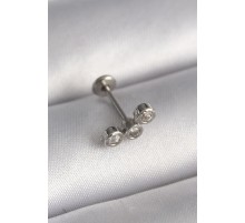 316L Çelik Gümüş Renk Zirkon Taşlı Tragus Piercing