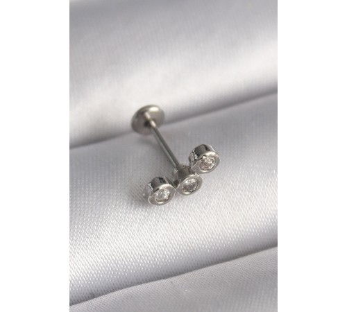 316L Çelik Gümüş Renk Zirkon Taşlı Tragus Piercing