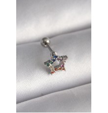 316L Çelik Gümüş Renk Renkli Zirkon Taşlı Yıldız Model Tragus Piercing
