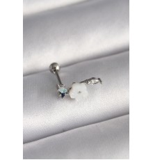 316L Çelik Gümüş Renk Zirkon Taş Detay Beyaz Çiçek Model Tragus Piercing