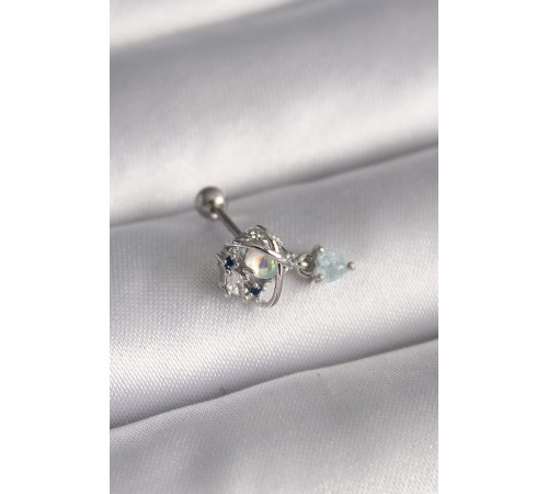 316L Çelik Gümüş Renk Zirkon Taşlı Sallantı Kalp Detay Tragus Piercing