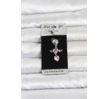 316L Cerrahi Çelik Pembe Zirkon Taşlı Kanat Model Göbek Piercing