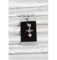 316L Cerrahi Çelik Pembe Zirkon Taşlı Kanat Model Göbek Piercing
