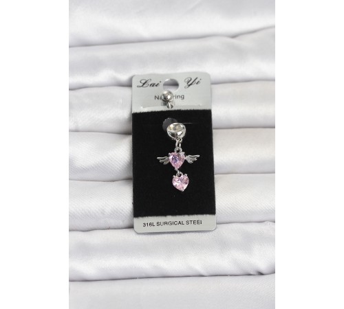 316L Cerrahi Çelik Pembe Zirkon Taşlı Kanat Model Göbek Piercing