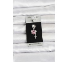 316L Cerrahi Çelik Pembe Zirkon Taşlı Model Göbek Piercing
