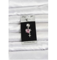 316L Cerrahi Çelik Pembe Zirkon Taşlı Model Göbek Piercing