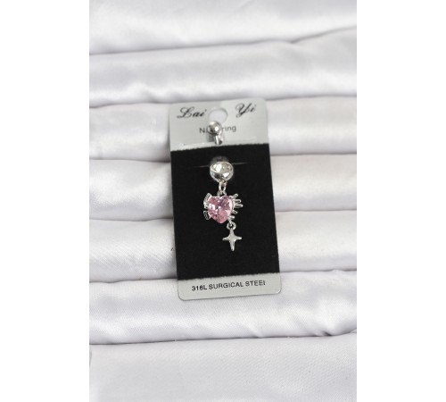 316L Cerrahi Çelik Pembe Zirkon Taşlı Model Göbek Piercing