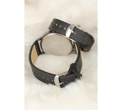 Siyah Deri Kordonlu Füme Renk Metal Kasa Sevgili Saatleri