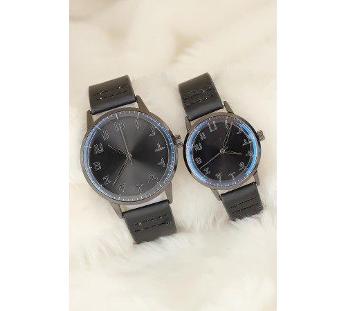 Siyah Deri Kordonlu Füme Renk Metal Kasa Sevgili Saatleri