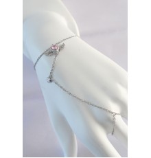 316L Çelik Gümüş Renk Pembe Zirkon Taşlı Kanatlı Kalp Model Şahmeran