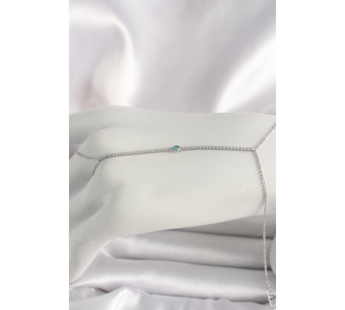 Pirinç Gümüş Renk Su Yolu Zirkon Taşlı Mavi Taş Detaylı Kadın Şahmeran