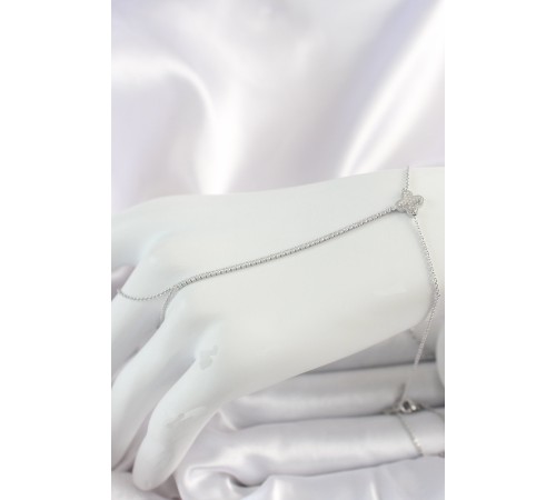 Pirinç Gümüş Renk Su Yolu Zirkon Taşlı İşlemeli Yonca Model Kadın Şahmeran