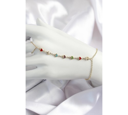 Pirinç Renkli Kalpli Zirkon Taşlı Y Model Gold Renk Kadın Şahmeran