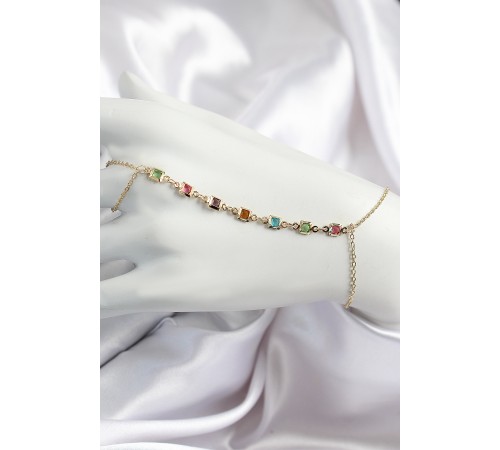 Pirinç Renkli Kare Zirkon Taşlı Y Model Gold Renk Kadın Şahmeran