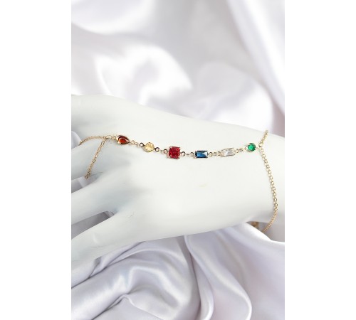 Pirinç Renkli Zirkon Taşlı Y Model Gold Renk Kadın Şahmeran