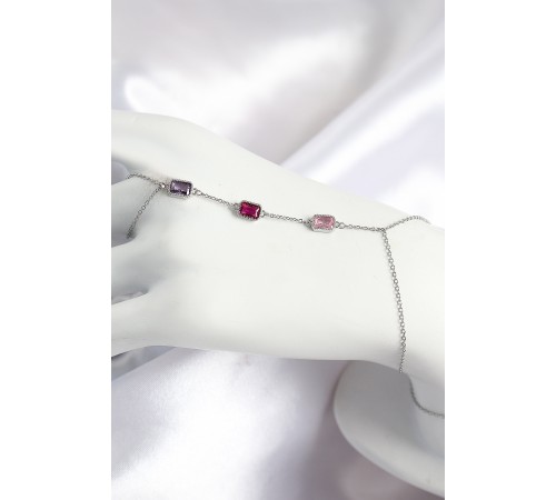 Pirinç Renkli Zirkon Taşlı Dikdörtgen Model Gümüş Renk Kadın Şahmeran