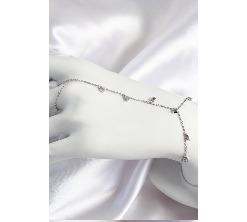 Pirinç Zirkon Taşlı Sallantılı Model Gümüş Renk Kadın Şahmeran