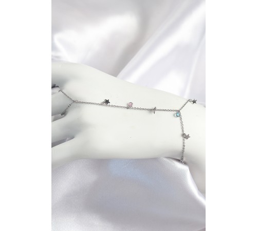 Pirinç Renkli Zirkon Taşlı Sallantılı Yıldızlı Model Gümüş Renk Kadın Şahmeran