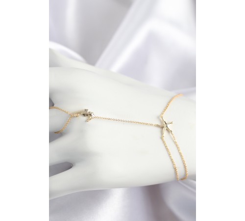 Pirinç Zirkon Taşlı Deniz Atı Ve Yıldız Model Gold Renk Şahmeran