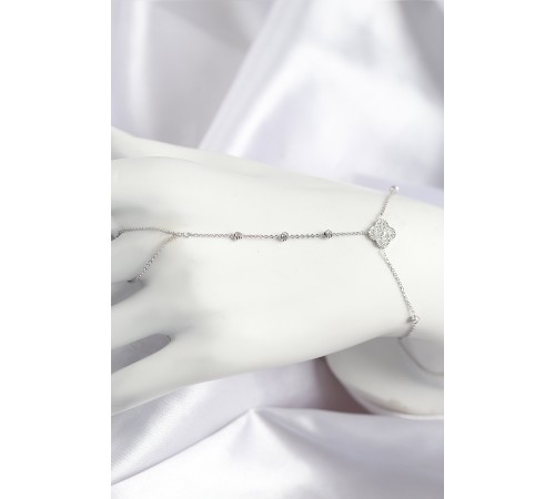 Pirinç Zirkon Taşlı Yonca Model Gümüş Renk Şahmeran