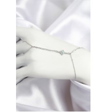 Pirinç Zirkon Taşlı Mavi Boncuklu Yonca Model Gümüş Renk Şahmeran