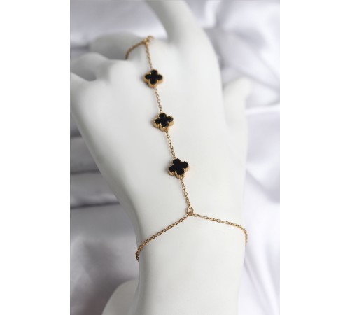 316L Çelik Gold Renk Siyah Yonca Model Kadın Şahmeran