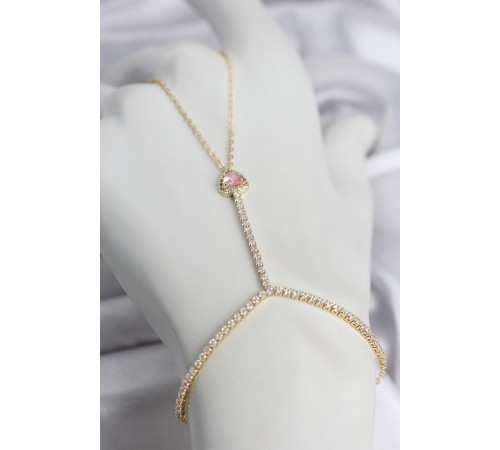 Gold Renk Pirinç Zirkon Taşlı Pembe Kalp Model Şahmeran