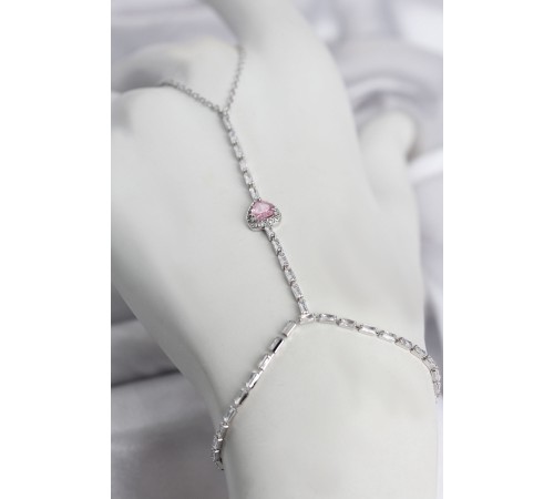 Gümüş Renk Pirinç Zirkon Taşlı Pembe Kalp Model Şahmeran