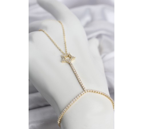Gold Renk Pirinç Zirkon Taşlı Yıldız Model Şahmeran