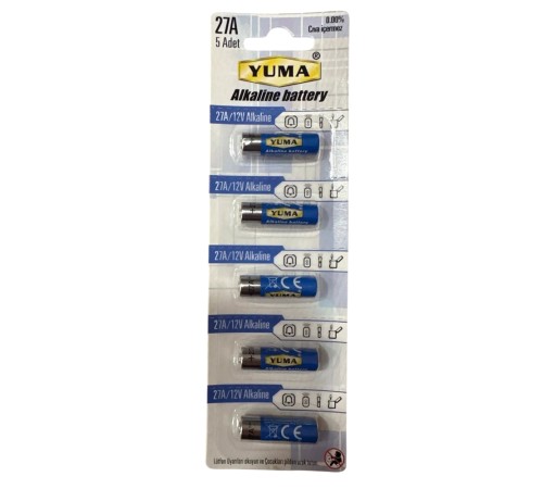 Yuma 27A MN27 V27A V27GA 12 Volt Alkalin Pil 5’li Paket