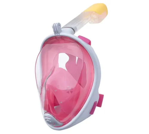 Easybreath Full Face Şnorkel Maske Su Altı Maskesi Anti-Sis Aksiyon Kamera Takılabilir Pembe S/M