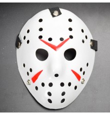 Beyaz Renk Kırmızı Çizgili Tam Yüz Hokey Jason Maskesi Hannibal Maskesi