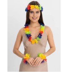 Rengarenk Hawaii Kolye Taç Bileklik Seti 4 Parça
