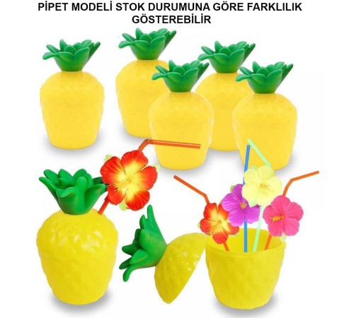 Ananas Hawaii Luau Aloha Pipetli İçecek Kabı Bardak 10x13 cm 1 Adet